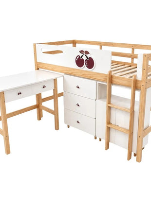 Dečiji kombinovani krevet KINDER HOME CHERRY sa radnim stolom, komodom, garderoberom i ramom za dušek