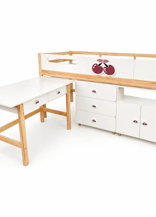 Dečiji kombinovani krevet KINDER HOME CHERRY sa radnim stolom, komodom, garderoberom i ramom za dušek