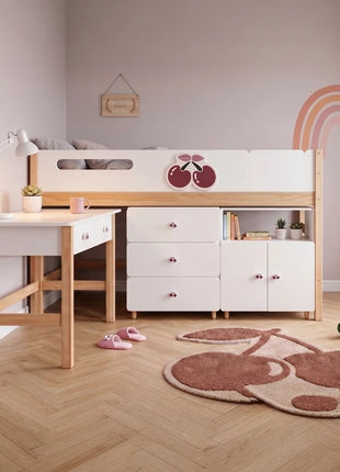Dečiji kombinovani krevet KINDER HOME CHERRY sa radnim stolom, komodom, garderoberom i ramom za dušek