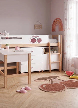 Dečiji kombinovani krevet KINDER HOME CHERRY sa radnim stolom, komodom, garderoberom i ramom za dušek