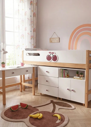 Dečiji kombinovani krevet KINDER HOME CHERRY sa radnim stolom, komodom, garderoberom i ramom za dušek