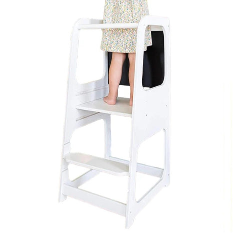 Montessori Toranj KINDER HOME, edukativna stolica sa crnom tablom i podesivom visinom, bela, za decu od 1-4 godine