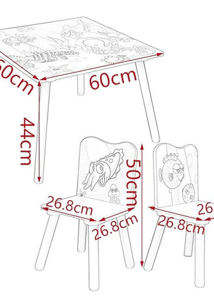 KINDER HOME Dečiji drveni sto i stolice sa morskim životinjama - set za crtanje, igru, učenje i jelo