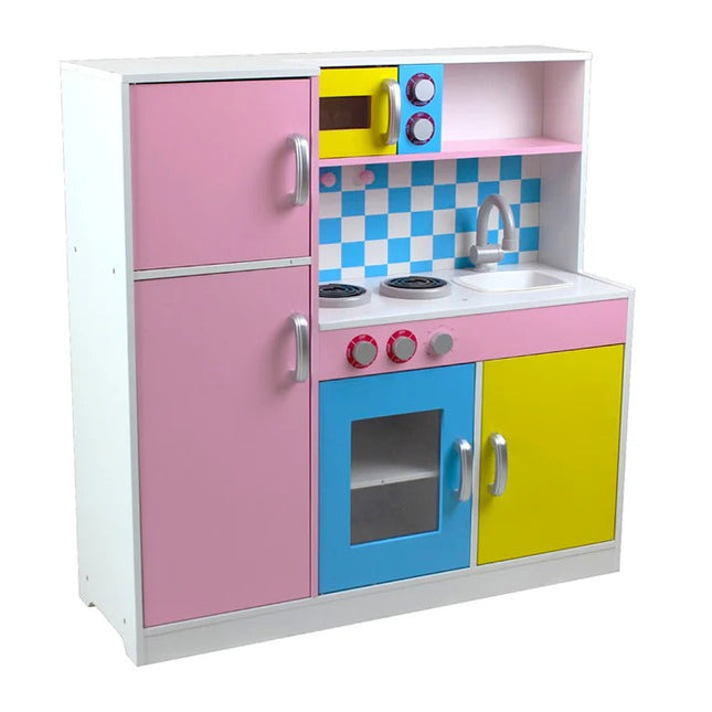 KINDER HOME Dječja kuhinja, drvena igračka za igranje uloga sa šarenim dizajnom