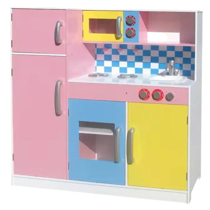 KINDER HOME Dječja kuhinja, drvena igračka za igranje uloga sa šarenim dizajnom