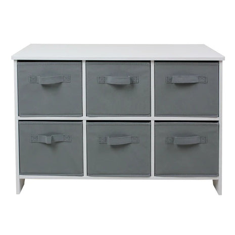 Drvena komoda sa 6 tekstilnih fioka za odlaganje - BELA/SIVA