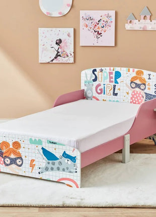 Dečiji drveni krevet sa zaštitom od pada, ram dušeka od letvica 140/70 cm, udobno postolje - SUPER DEVOJKA