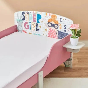 Dečiji drveni krevet sa zaštitom od pada, ram dušeka od letvica 140/70 cm, udobno postolje - SUPER DEVOJKA