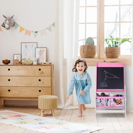 Dečija drvena tabla na stalku za pisanje i crtanje, dvostrana sa kutijom za odlaganje - SNOVI