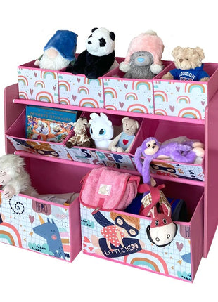 Organizator za igračke i knjige, dečija polica sa 9 tekstilnih korpi za odlaganje - SUPER DEVOJKA