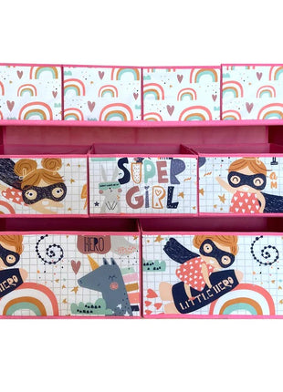 Organizator za igračke i knjige, dečija polica sa 9 tekstilnih korpi za odlaganje - SUPER DEVOJKA