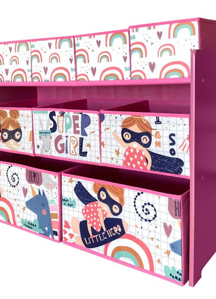 Organizator za igračke i knjige, dečija polica sa 9 tekstilnih korpi za odlaganje - SUPER DEVOJKA