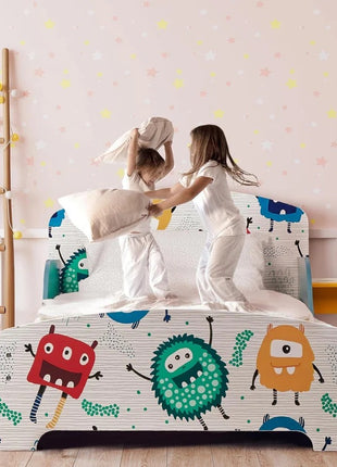 Dečiji drveni krevet sa zaštitom od pada, ram dušeka od letvica 140/70 cm, udobno postolje - MONSTER