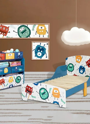 Dečiji drveni krevet sa zaštitom od pada, ram dušeka od letvica 140/70 cm, udobno postolje - MONSTER