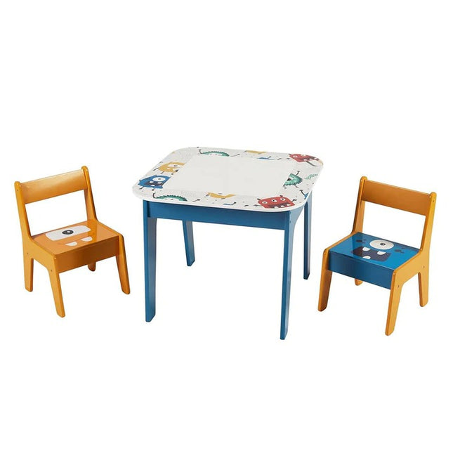 Dječji stol s 2 stolice, komplet – dvostrani, za crtanje i slaganje konstruktora tipa LEGO – DUHOVI