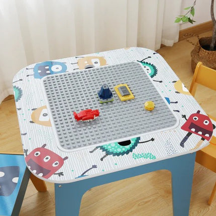 Dječji stol s 2 stolice, komplet – dvostrani, za crtanje i slaganje konstruktora tipa LEGO – DUHOVI