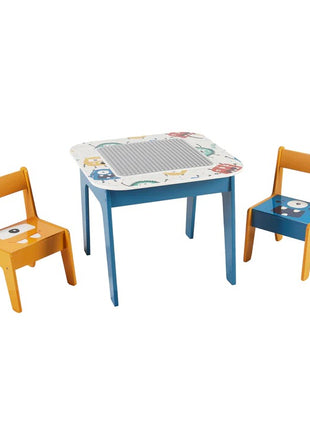 Dečiji sto sa 2 stolice, komplet - dvostrani, za crtanje i slaganje konstruktora tipa LEGO - DUHOVI