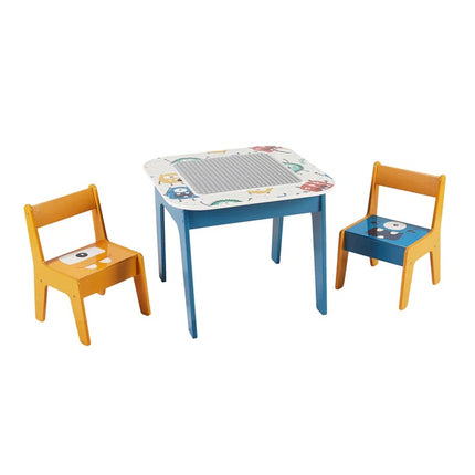 Dječji stol s 2 stolice, komplet – dvostrani, za crtanje i slaganje konstruktora tipa LEGO – DUHOVI