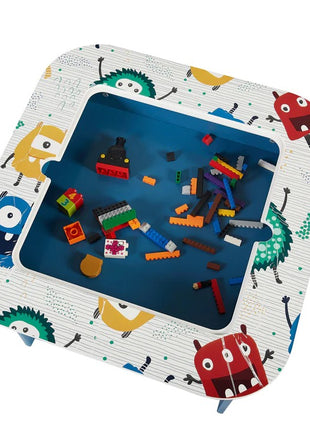 Dečiji sto sa 2 stolice, komplet - dvostrani, za crtanje i slaganje konstruktora tipa LEGO - DUHOVI