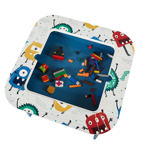 Dečiji sto sa 2 stolice, komplet - dvostrani, za crtanje i slaganje konstruktora tipa LEGO - DUHOVI