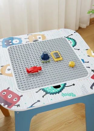 Dečiji sto sa 2 stolice, komplet - dvostrani, za crtanje i slaganje konstruktora tipa LEGO - DUHOVI