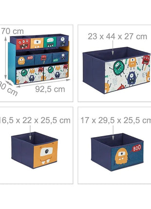 Organizator dečijih igračaka, polica, delovi sa 9 kutija za odlaganje tekstila - Monster