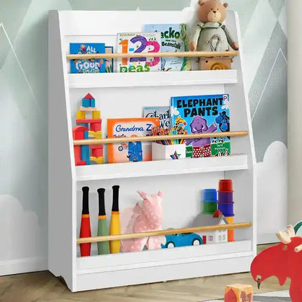Dječja polica KINDER HOME, Drveni organizator za knjige i igračke, bijela boja, za udobnu dječju sobu