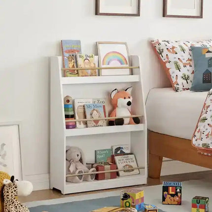Dječja polica KINDER HOME, Drveni organizator za knjige i igračke, bijela boja, za udobnu dječju sobu