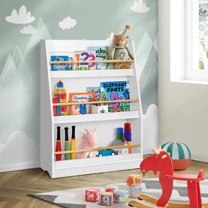 Dječja polica KINDER HOME, Drveni organizator za knjige i igračke, bijela boja, za udobnu dječju sobu