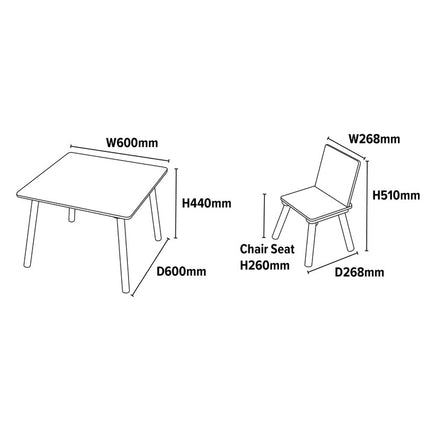 Dječji stol s 2 stolice KINDER HOME – drveni set