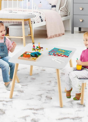 Dečiji drveni sto sa 2 stolice BUNNY, učenje, crtanje, igranje, set za jelo, za dečiju sobu, beli