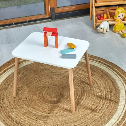 Dečiji drveni sto sa 2 stolice BUNNY, učenje, crtanje, igranje, set za jelo, za dječju sobu, beli