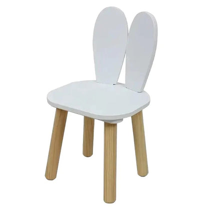 Dečiji drveni sto sa 2 stolice BUNNY, učenje, crtanje, igranje, set za jelo, za dječju sobu, beli