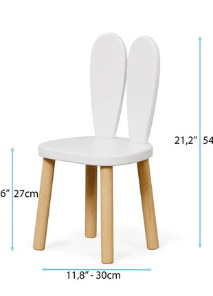 Dečiji drveni sto sa 2 stolice BUNNY, učenje, crtanje, igranje, set za jelo, za dečiju sobu, beli