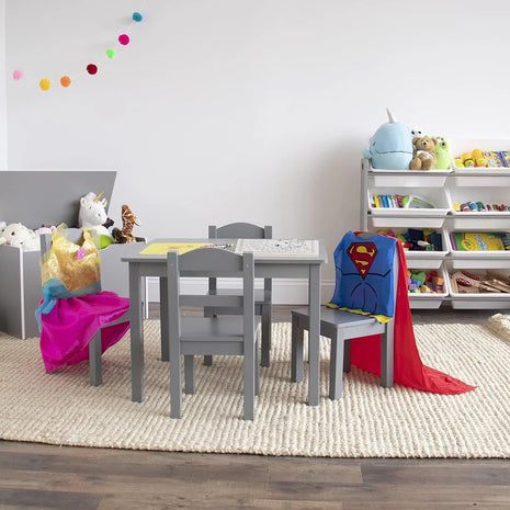 Dečiji sto sa 4 stolice KINDER HOME – Drveni dečiji sto za igru i učenje, sivi set