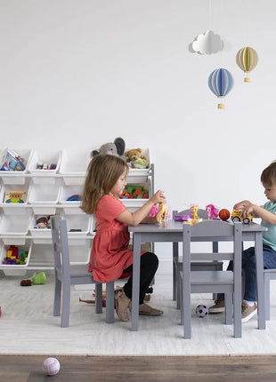 Dečiji sto sa 4 stolice KINDER HOME – Drveni dečiji sto za igru i učenje, sivi set