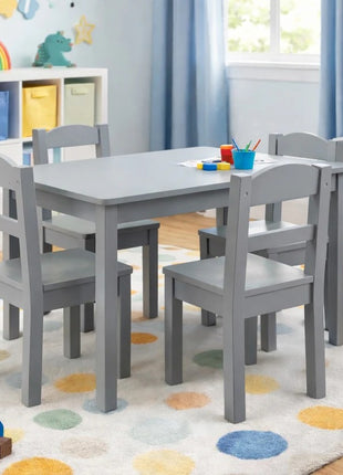Dečiji sto sa 4 stolice KINDER HOME – Drveni dečiji sto za igru i učenje, sivi set