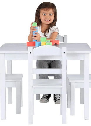 Dečiji sto sa 4 stolice KINDER HOME, drveni set za igru i učenje, beli