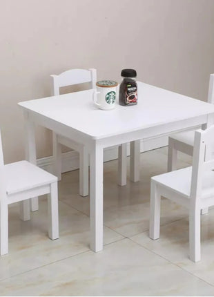 Dečiji sto sa 4 stolice KINDER HOME, drveni set za igru i učenje, beli
