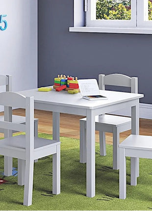 Dečiji sto sa 4 stolice KINDER HOME, drveni set za igru i učenje, beli