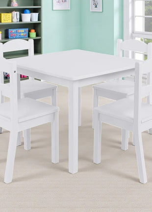 Dečiji sto sa 4 stolice KINDER HOME, drveni set za igru i učenje, beli