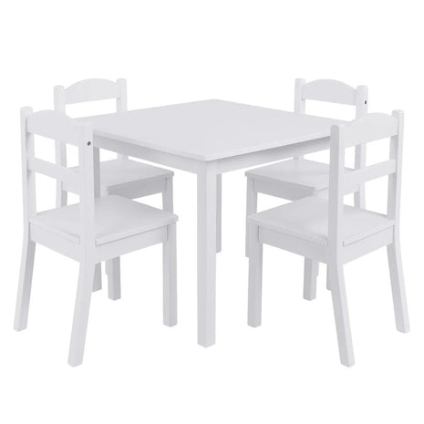 Dečiji sto sa 4 stolice KINDER HOME, drveni set za igru i učenje, beli