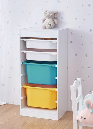 KINDER HOME Dečiji ormarić, polica za igračke sa 4 kutije za odlaganje, bela