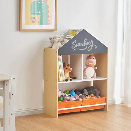 KINDER HOME Dječji ormarić, regal za igračke i knjige sa pločom za pisanje, kuća, drvo