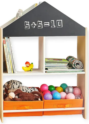 Kinder home Dečiji ormarić, regal za igračke i knjige sa tablom za pisanje, kuća, drvo