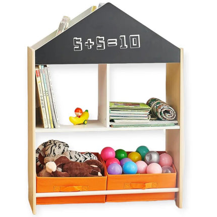 KINDER HOME Dječji ormarić, regal za igračke i knjige sa pločom za pisanje, kuća, drvo