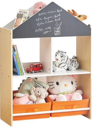 Kinder home Dečiji ormarić, regal za igračke i knjige sa tablom za pisanje, kuća, drvo