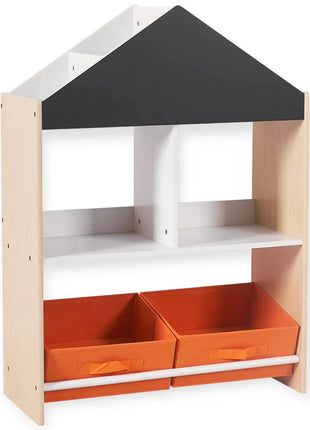 Kinder home Dečiji ormarić, regal za igračke i knjige sa tablom za pisanje, kuća, drvo
