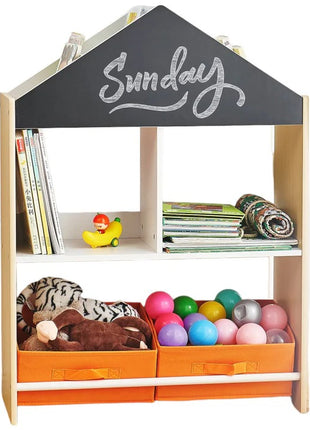 Kinder home Dečiji ormarić, regal za igračke i knjige sa tablom za pisanje, kuća, drvo