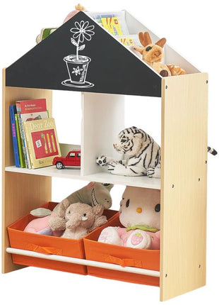 Kinder home Dečiji ormarić, regal za igračke i knjige sa tablom za pisanje, kuća, drvo